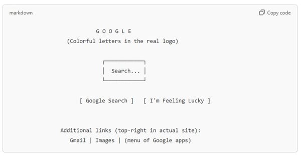 A simple ASCII art rendering of the Google Home Page.